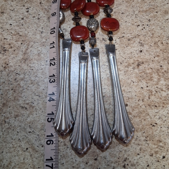 Red/Silver/Black Beads Upcycled Recycled Silverware Windchime-handmade - Picture 7 of 8